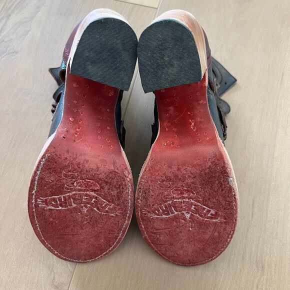 Like New Freebird Braeden SZ 8 Black Multi Strappy Peep Toe Leather Bootie Heels - Picture 7 of 7